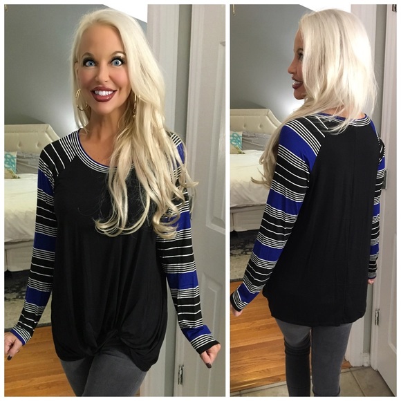 ❤️LAST 1! Black/Royal Blue Contrast Stripe Tunic - Picture 2 of 5